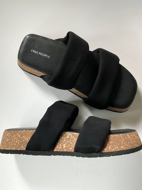 Free People Shoes - Free People Black Dual-Strap Cork Platform Slides